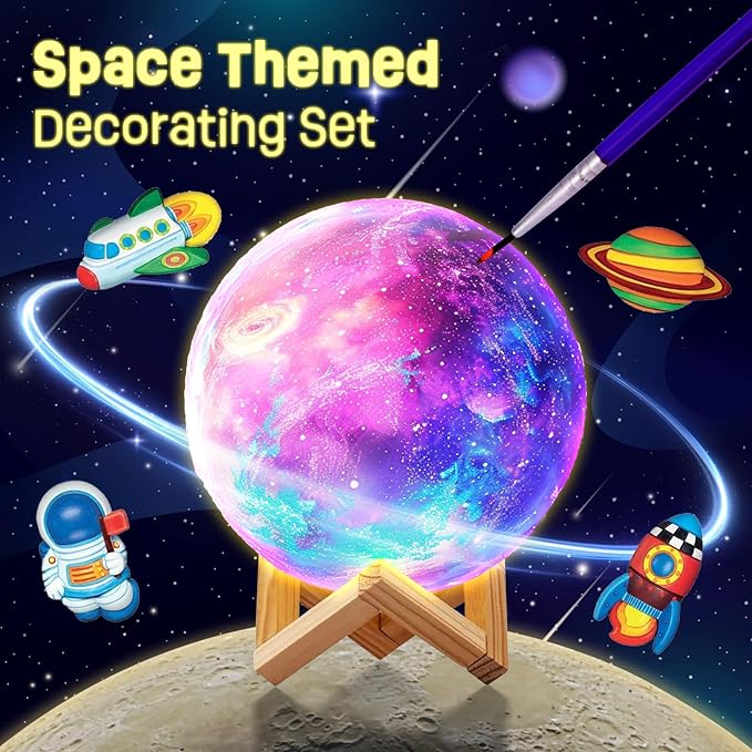 Paint Your Own Moon Lamp Kit, Cool Gifts DIY 3D Moon Night Light, Arts and Crafts for Kids Ages 8-12，Space Art Supplies Craft Kits, Girls Boy Birthday & Christmas Gifts Ages 3 4 5 6 7 8 9 10 11 12+