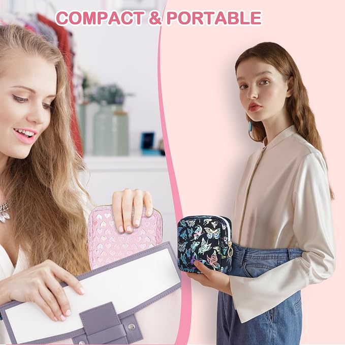 Likesing Period Bag Pouch, Leather Sanitary Napkin Storage Bag for Girls Womens, Portable Sanitary Napkin Period Pad Pouch Bag for Purse (Pink-3D Love)