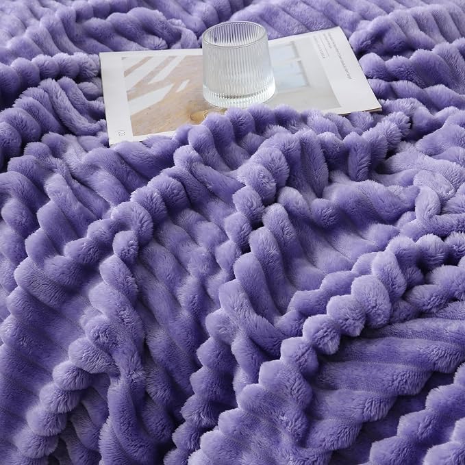 Lavender Throw Blanket for Couch Sofa 60x80 inches Striped Design | Fleece Blankets Room Home Decor Lightweight Plush Soft Cozy Gifts for Women Mom
