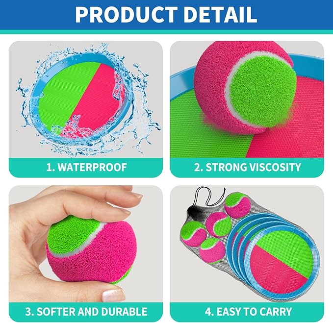 Bennol Toss and Catch Ball Game Outdoor Toys for Kids with 2 Paddle, 2 Balls and A Storage Bag, Outdoor Outside Games for Kids Ages 3 4 5 6 7 8 9 10, Yard Backyard Beach Outside Games