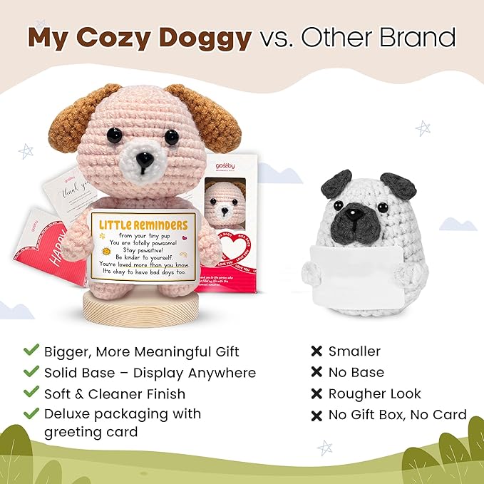 Gossby Inspirational Gift for Women, Men - Positive Dog Crochet - Little Reminders from Tiny PUP - Christmas, Birthday, Emotional Support, Positive Dog Lover Gift for Friend, Coworker, Teacher, Mom