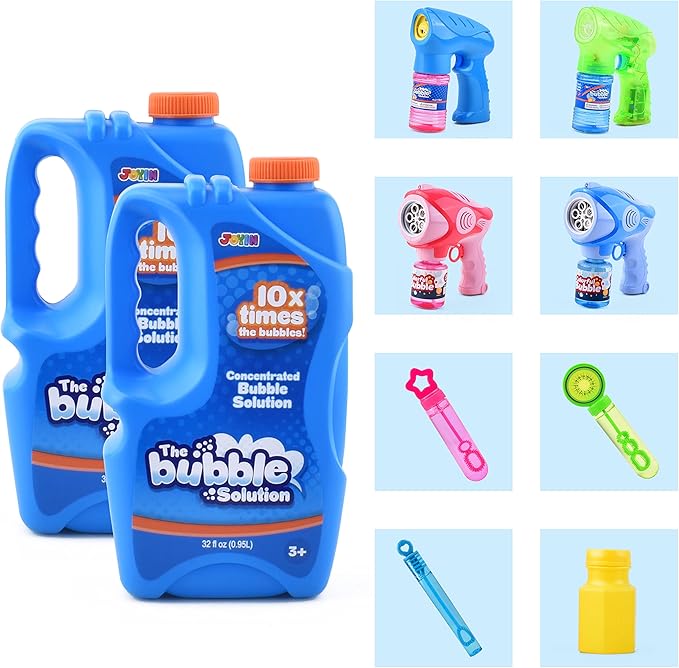 JOYIN 2 Bottles Bubbles Refill Solutions 64 oz (up to 5 Gallon), Concentrated Solution for Bubble Machine, Gun, Wand Refill Fluid Summer, Easter Toys(Blue)