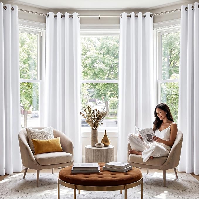 NICETOWN 100% Blackout Window Curtain Panels, Cold and Full Light Blocking Drapes with Black Liner for Nursery, 84 inches Drop Thermal Insulated Draperies (White, 2 Pieces, 52 Wide Each Panel)