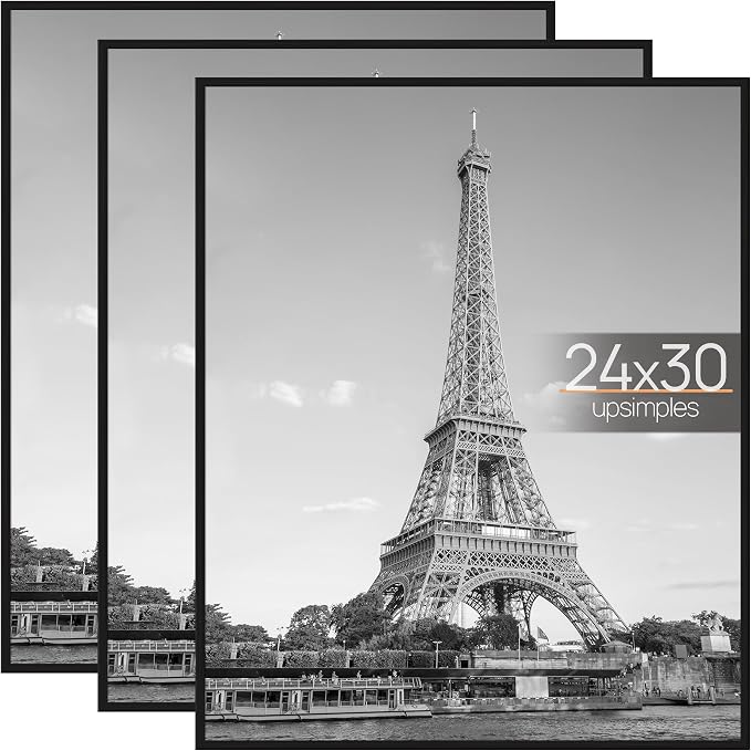 upsimples 24x30 Poster Frame, Easy Slide-In Assembly, Black, 3 Pack | Gallery Wall 24 x 30 Picture Frames Set for Family, Wedding, Christmas, Easy to Change Photos