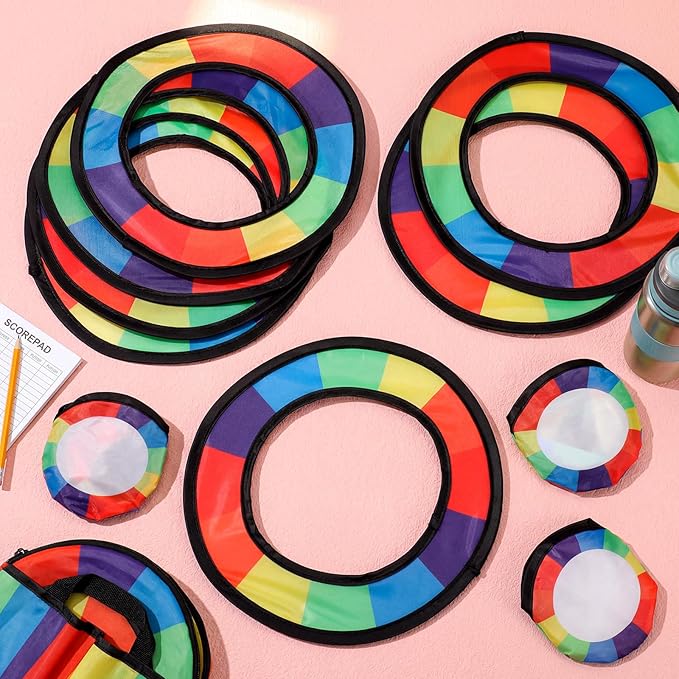 16 Pcs Foldable Flying Disc Ring with Bags 8.7'' Handheld Folding Fly Cooling Fans Fun Game for Adults Outdoor Pool Beach Backyard Activity Summer Birthday Party