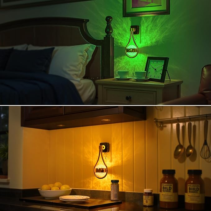 RGB Night Lights Plug into Wall, Color Changing Nightlight | Dusk to Dawn Sensor, 330° Rotating Night Light with Waterdrop Design, Ideal for Bedroom, Hallway, Living Room, Home Decor