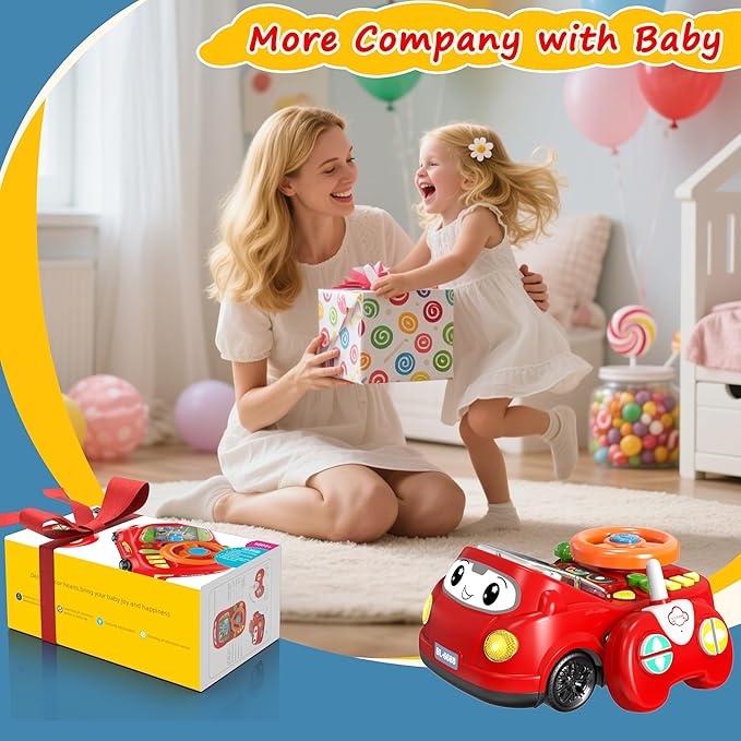 2-in-1 RC Car & Steering Wheel Toy, Musical Toddler Car, Interactive Simulation Driving Toys for 18+ Months Baby Learning, Gift for 1 2 3 4 5+ Years Old Boys Girls