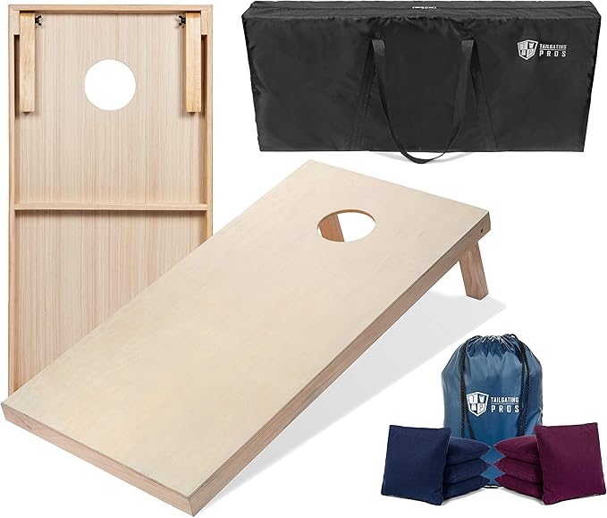Tailgating Pros Cornhole Boards - 4'x2' & 3'x2' Cornhole Game w/Carrying Case & Set of 8 Corn Hole Bags - 150+ Color Combos! Optional LED Lights
