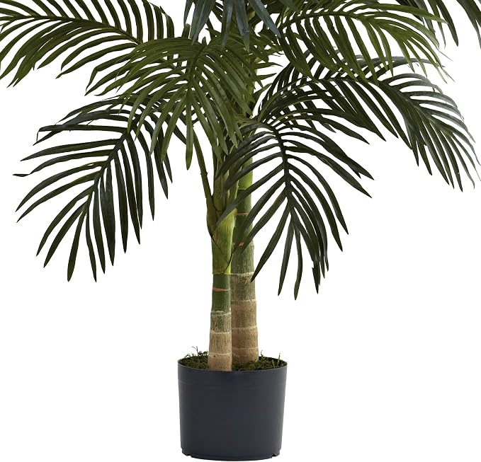 Nearly Natural 4 ft Artificial Golden Cane Palm Tree with Nursery Pot | Double-Stalk, Lush Realistic Foliage, Indoor Faux Palm Plant, Living Room Decor, Perfect Tropical Decoration