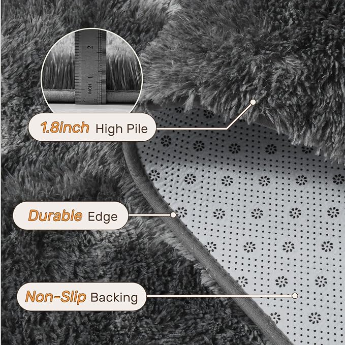 Area Rugs for Living Room 6x9 Feet, Soft Fluffy Shagg Plush Bedroom Rug Non-Slip,Large Carpet for Nursery Kids Dorm Home Decor Wavy Grey