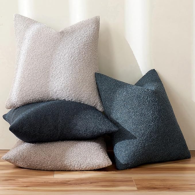 MIULEE 22x22 Decorative Euro Sham Boucle Couch Pillow Covers Navy Blue | Set of 2 Textured Neutral Throw Pillow Covers, Accent Solid Pillowcases, Sofa Living Room Home Decor