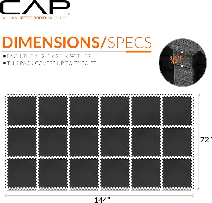 CAP Puzzle Exercise Mats | 1/2” Thick EVA Interlocking Foam Tiles for Home Gym Flooring | Multiple Options