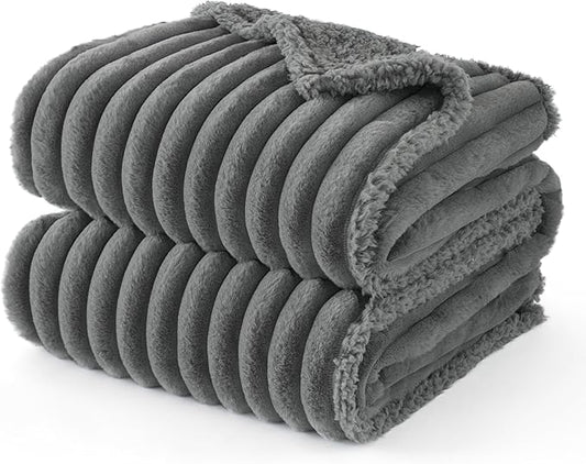 Bedsure ComfyFleece™ Waterproof Dog Blankets for Medium Dogs - Soft Puppy Cat Blanket Corduroy Fleece Washable, Cozy Calming Reversible Furniture Protection for Pet Kitten Doggy,30"x40", Warm Grey