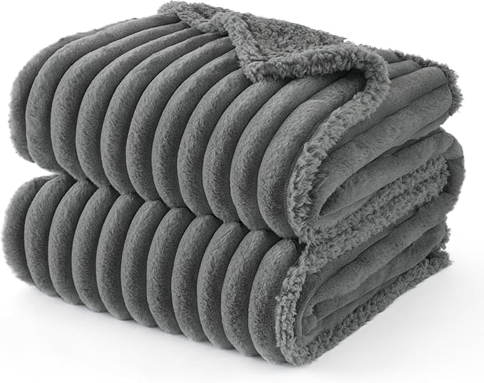 Bedsure ComfyFleece™ Waterproof Dog Blankets for Large Dogs - Soft Pet Cat Blanket Corduroy Fleece for Couch Protector Washable, Cozy Calming Reversible Furniture Protection,40"x50", Warm Grey