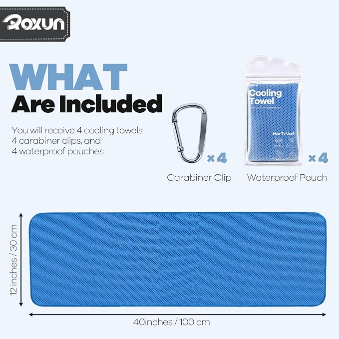 ROXUN 4 Pack Cooling Towels, 40''x12'' Soft Breathable Chilly Neck Ice Rags | Workout Running Golf Gray+Dark Gray+Pink+Light Pink