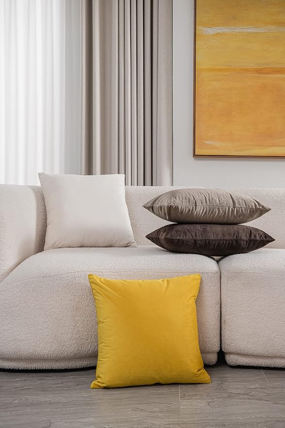 Throw Pillow Covers 16x16 Cream: Pack of 2 Cozy Soft Velvet Square Modern Luxury Decorative Throw Pillow Cases for Sofa Couch Living Room Bed Home Decor