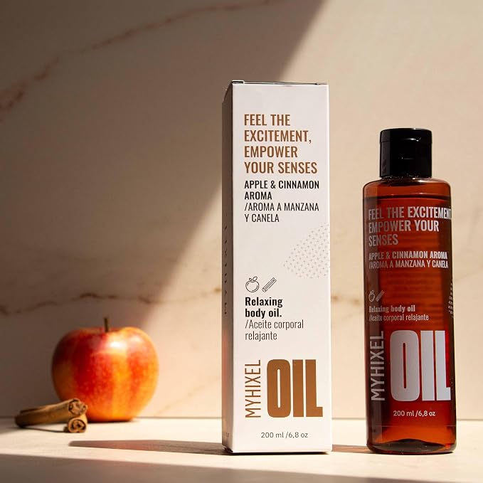 MYHIXEL Lightweight Massage Oil – 6.76 fl oz | Apple & Cinnamon Scent | Fast-Absorbing Body Oils for Women and Men | Hydrated Skin | Suitable for All Skin Types