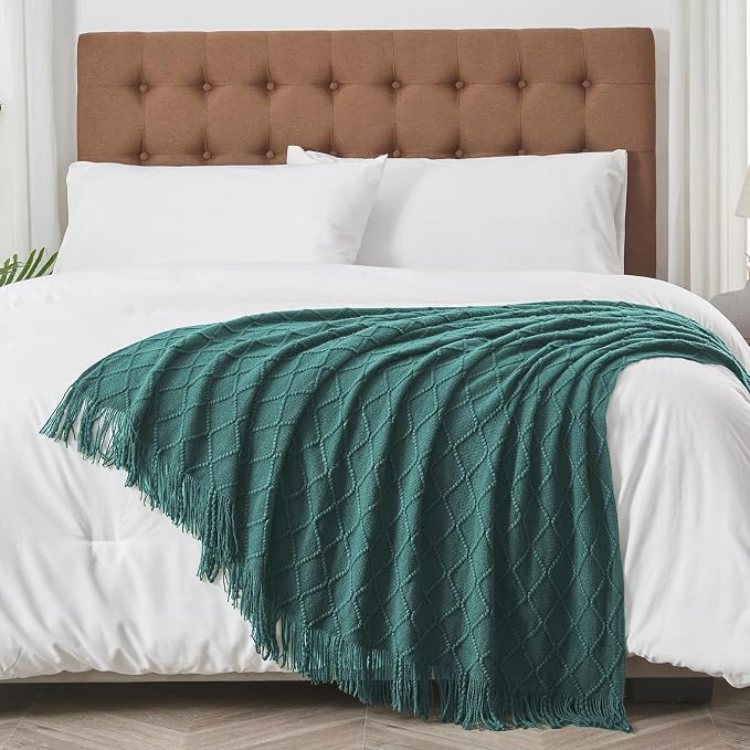 inhand Blue Knitted Throw Blanket for Couch and Bed, 50"x60" | Soft Cozy Knit Blanket with Tassel, Lightweight Decorative Blankets and Throws, Farmhouse Warm Woven for Men and Women