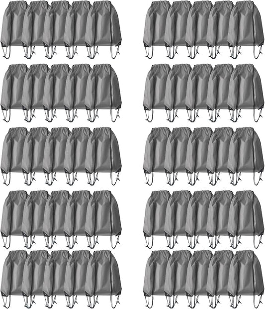 Drawstring Backpack Bulk 50 Packs Draw String Bags for Gym Sports Trip Pedestrianism Cinch Sack DIY for Women Men (grey)
