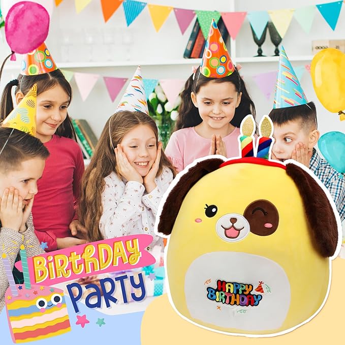 20-Inch Birthday Dog Plush Pillow Jumbo Happy Birthday Throw Pillow Cute Puppy Plush Toy Giant Soft Hugging Stuffed Animal Gifts for Kids Adults,Yellow