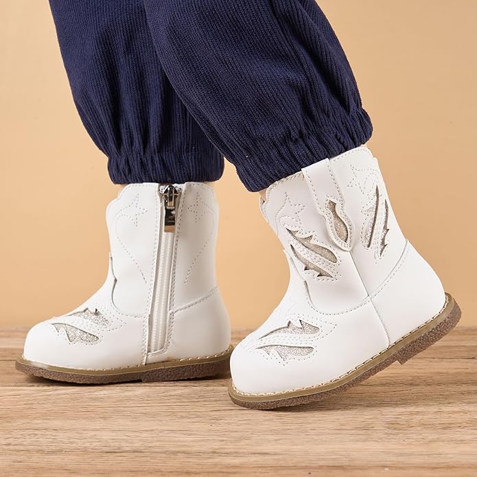 Newsonet Baby Cowboy Cowgirl Boots Infant Western Boots Toddler Boys Girls Round Toe Riding Mid Calf Boots All Seasons for 6 9 12 18 24 Months