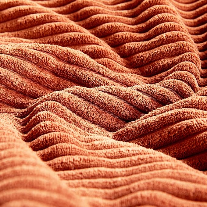 Fancy Homi Set of 2 Burnt Orange Long Lumbar Decorative Throw Pillow Covers 14x24 Inch for Living Room Couch Bed, Boho Farmhouse Fall Home Decor, Soft Corduroy Corss Textured Cushion Case 35x60 cm
