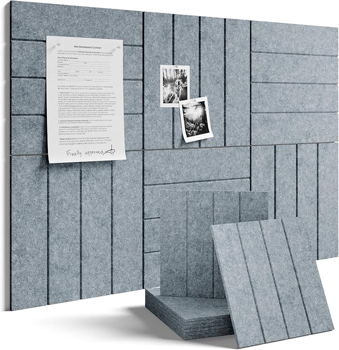 Fluxynara 36" x 24" Large Felt Bulletin Board, Blue Gray | 6 Pack Cork Board Alternative with 30 Safe Adhesive Tabs, Pin Boards for Wall Decor, Home, Office, Classroom,Dorm
