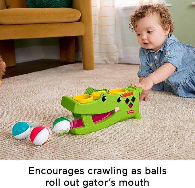 Fisher-Price Baby Toy Sit & Tap Rolligator, Crawling Activity with Pounding Hammer & 3 Balls for Developmental Play Infants Ages 9+ Months