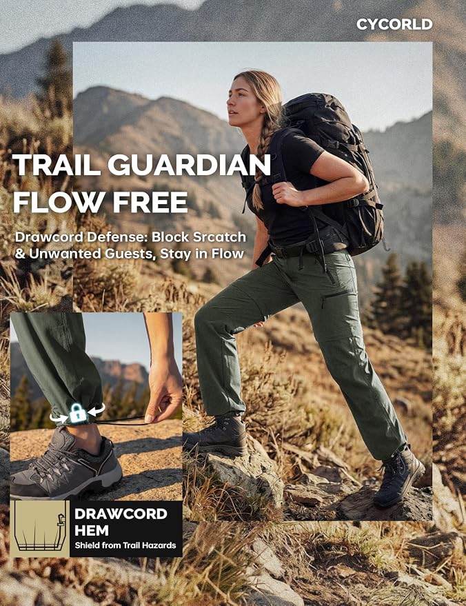 Cycorld Women's-Hiking-Pants-Convertible Quick-Dry-Stretch-Lightweight Zip-Off Outdoor Pants with 5 Deep Pockets