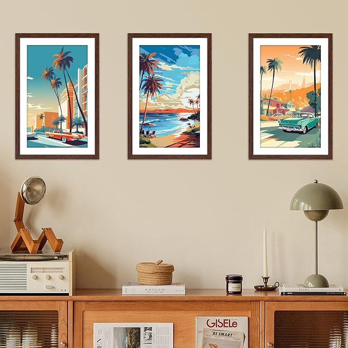 11x17 Picture Frame Brown Set of 2, Photo Frame with HD Plexiglass, Display Pictures 9x15 with Mat or 11x17 Without Mat, Brown Picture Frames Collage Wall Decor, Gallary Wall Frame