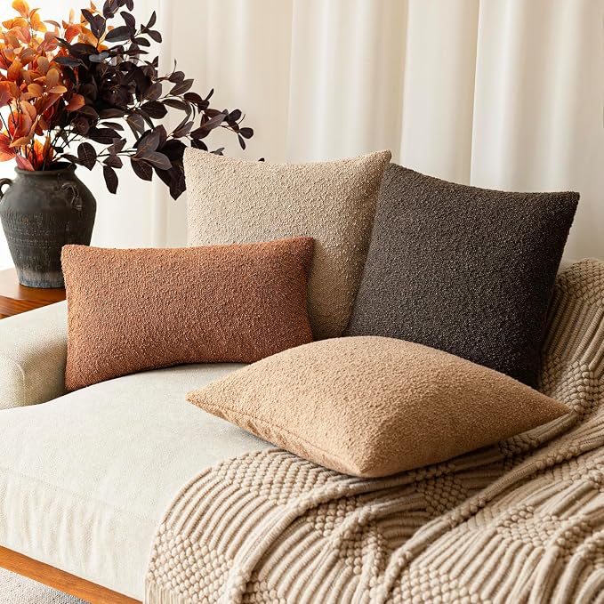 Foindtower Pack of 2 Textured Boucle Throw Pillow Covers Accent Solid Decorative Lumbar Pillow Cases Soft Couch Cushion Case for Chair Sofa Bedroom Living Room Home Decor 12x20 Inch Burnt Orange Hazel