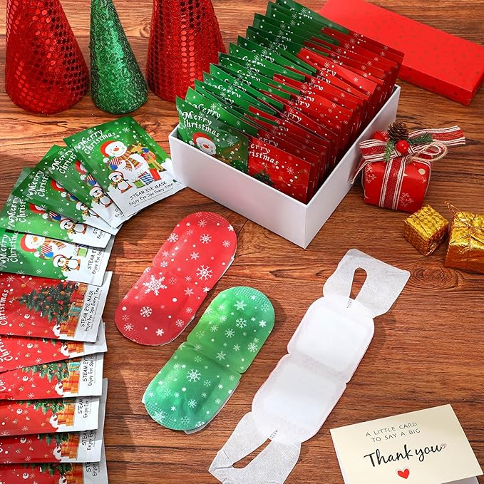 Demissle 36 Pack Christmas Steam Eye Masks Bulk for Dry Eyes Disposable Eyes Masks Cover Self Heating Red and Green Moist Heat Eyemasks Holiday Warm Eye Compress Gift for Women Home Office Travel