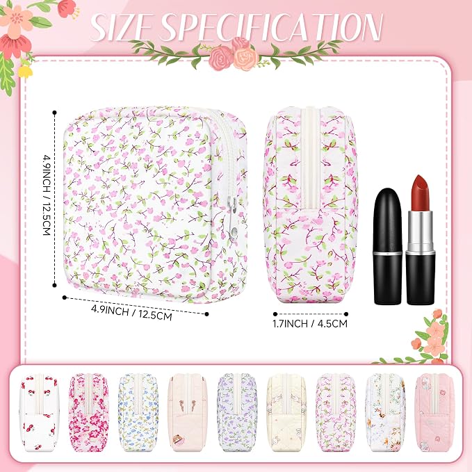 Likesing Quilted Period Bag, Period Pouches for Teen Girls Womens, Portable Floral Print Sanitary Napkin Storage Bag Feminine Emergency Tampon Pad Pouch(Pink Floral)