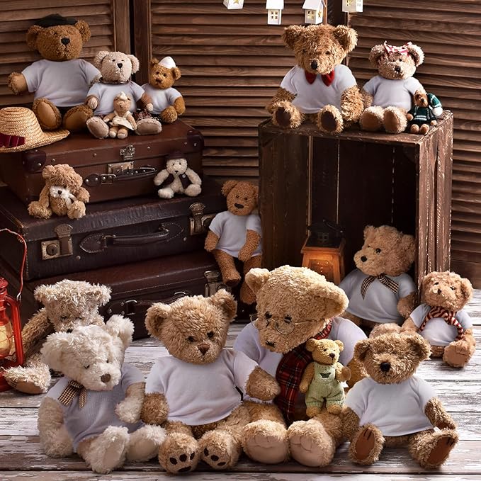 Skylety 12 Pcs DIY Bear Shirts White Plush Bear Clothes Basic Tee Shirt Classic White Toy Clothes Crew Neck Stuffed Animal Fit 14-18 Inches Stuffed Dolls Gifts