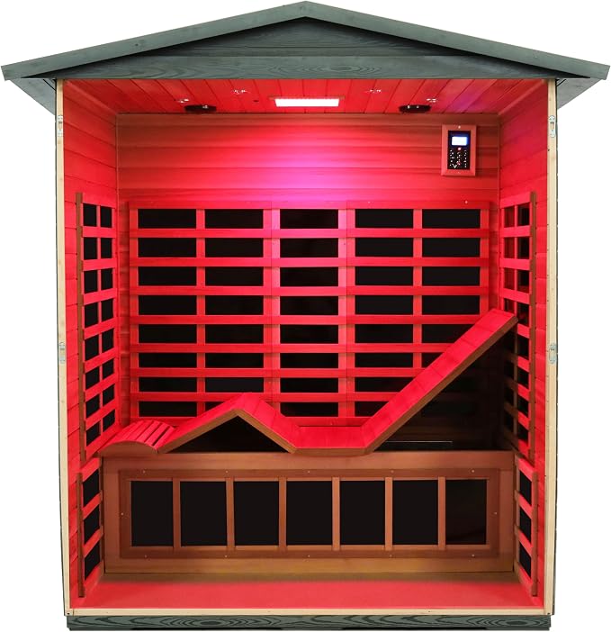 LTCCDSS Ultra-Low EMF Outdoor Sauna 3-Person, Full Spectrum Carbonized Composite Wood Far Infrared Sauna for Home, Near&Mid-IR Light, EMF 0.1-1mG, 81.1 * 45 * 83.5 Inch