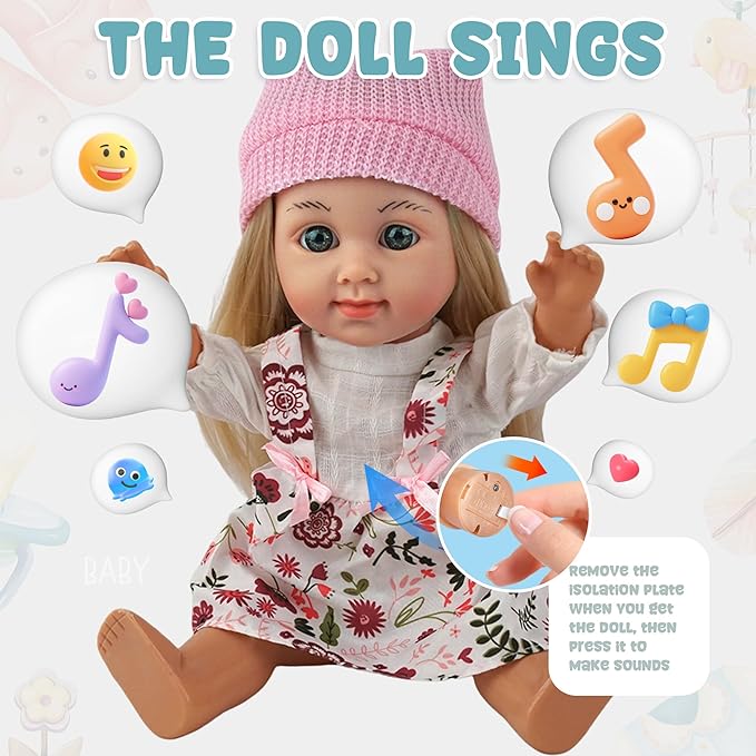 SMILESSKIDDO Baby Doll, 12 inch Black Interactive Talking Babies Dolls with Hair, Mirror, Comb Accessories, Safe PVC Body & Sing Sound – Perfect Pretend Play Doll Toy Gift for Toddlers Girls
