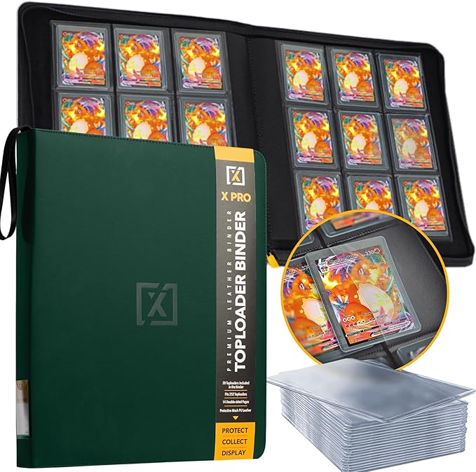 X PRO Top Load Card Binder - Compatible with Top-loading Card Cases - Fits 252 | 20 Premium Loaders Included | 9-Pocket Ringless Double-Sided Pages | Storage for TCG & Sports Cards