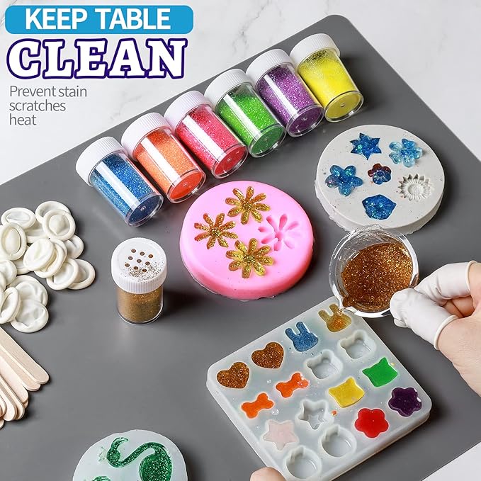 LEOBRO Silicone Mat for Resin Molds, 2 PCS 15.7" x 11.7" Playdough Mat, Silicone Mats for Crafts, Jewelry Resin Molds Mats, for Resin, Clay, Paint, Dark Gray & Clear