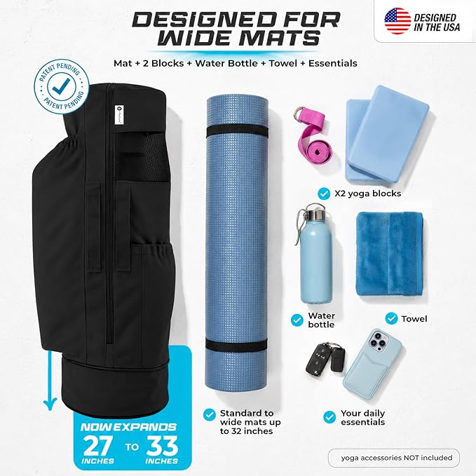 MAGNILAY Yoga Mat Bag - for Women and Men, Yoga Bag with Pockets and Adjustable Strap, Yoga Mat Carrier, Fits Mats Blocks and Yoga Accessories for Workouts, (32" L)
