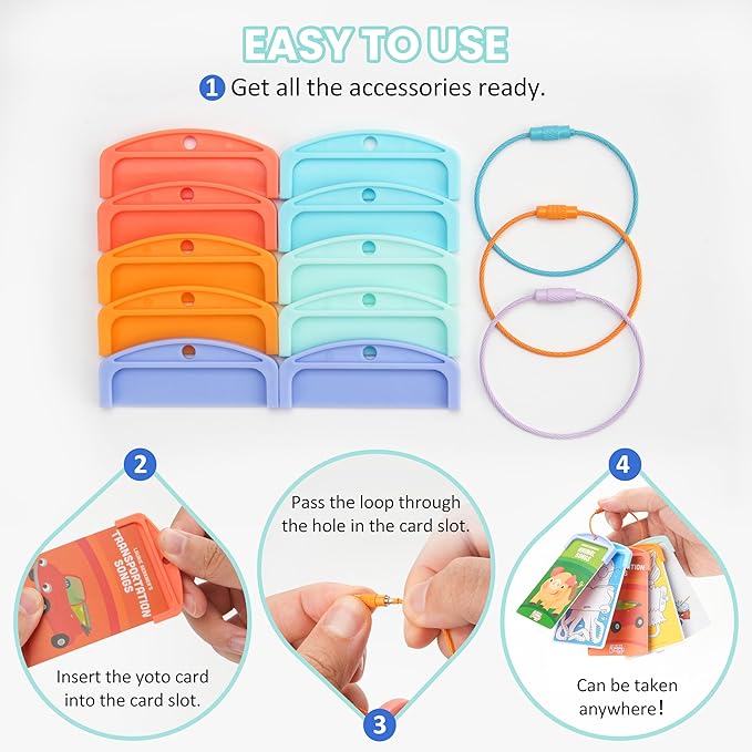 10 Pcs Reusable Plastic Card Holders for Yoto Cards with 3 Ring Loops, Portable Card Holder for Yoto Mini Player Audio Cards, Kids Travel Carrier, Yoto Accessory Organizer Storage Set
