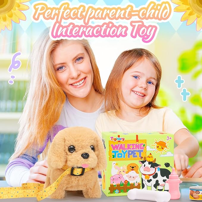 Tagitary Plush Toys Walking Dog Toys That Can Walk, Bark and Wag Tail,Interactive Electronic Pet Toys Puppy with Leash,Easter Christmas Birthday Gift for Toddlers Kids