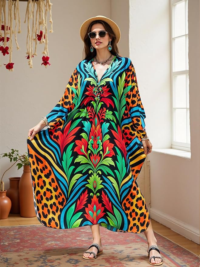 Mumu Dresses for Women Plus Size, Bohemian Kaftan Beach Cover Up Long Maxi Nightgown Soft Loungewear