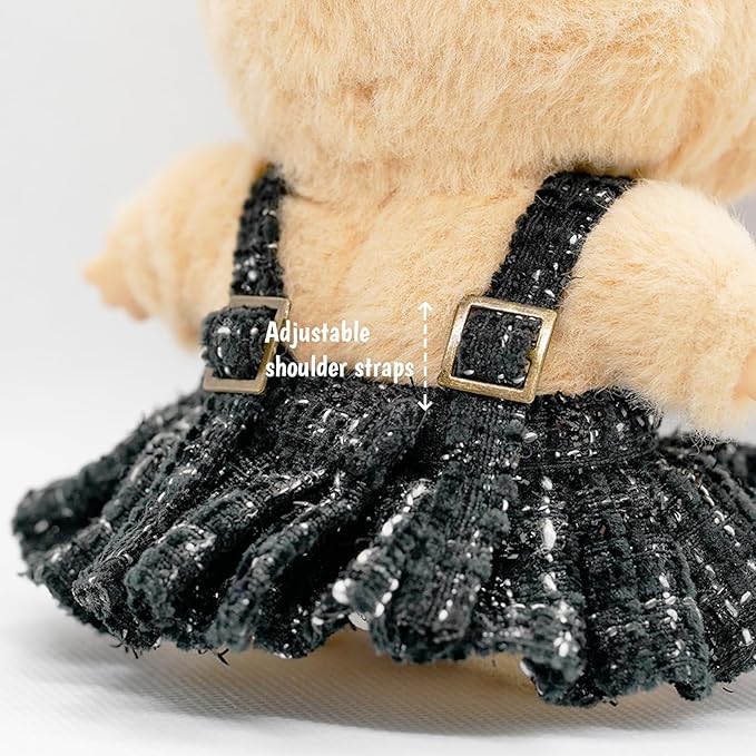 17cm Doll Clothes- Luxury Chic Style Set High-End Fashion Accessories - Premium Handmade Clothes 3 Piece Set Hat & Black Bag & Dress Adjustable Outfit (No Doll) - Pure Black - No Logo
