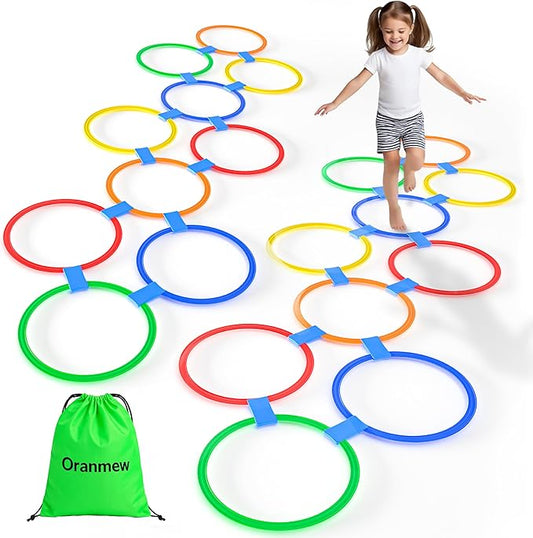 Hopscotch Rings, 2-Set – 20 Round Hoops (11-inch) + 30 Connectors, Agility Rings for Kids, Builds Gross Motor Skills, Preschool & Kindergarten PE, Indoor/Outdoor Playground Obstacle Course