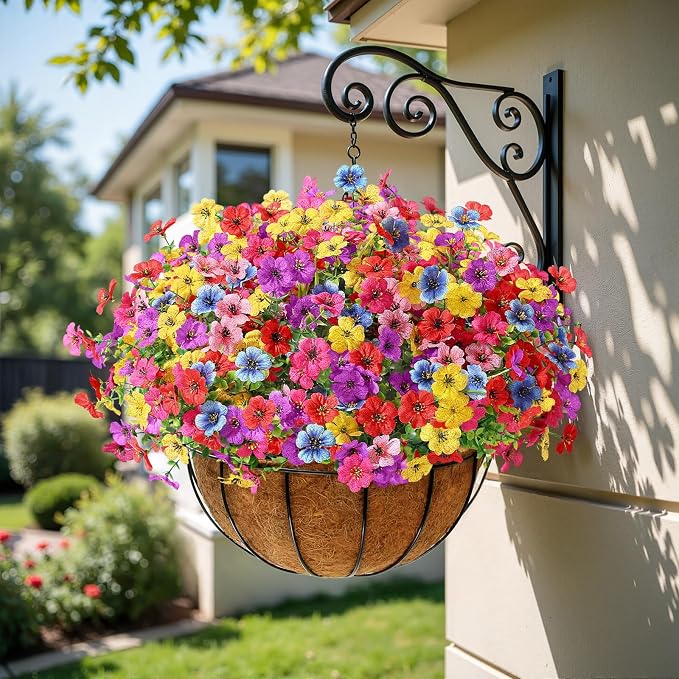 Alupssuc 48 Bundles Artificial Daisy Flowers UV Resistant for Outdoor Decor | Silk & Plastic, Spring Faux Plants Greenery, Bendable Stems, for Porch Patio Hanging Window Planter Yard Outside, 6 Colors