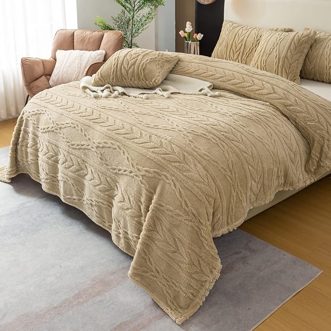 YUSOKI Sherpa Fleece Twin XL Size Blanket, Tan, 65"x90" | 3D Stylish Design,320GSM, Non-Shedding, Lightweight for All Season Use, stays fluffy after repeated washes, Perfect Gifts