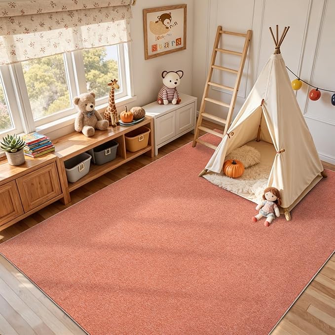 FinRèc 7x10 Washable Area Rugs for Bedroom Living Room, Low Pile Thin Rug Solid Color, Non-Slip Carpet Indoor for Home Decor (Orange/White)