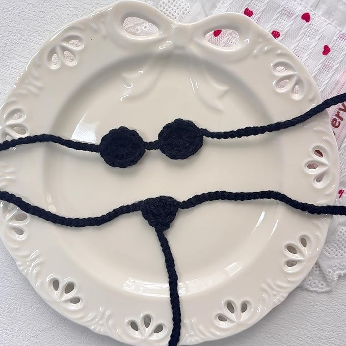 Clothes for 17cm Doll(No Dolls), 2 Sets of Costumes Include 4 Accessories, Black Bikini and Daisy Bikini,Suitable for 6.7 inches (17 cm) Dolls,Pure Handmade Knitted Swimsuit