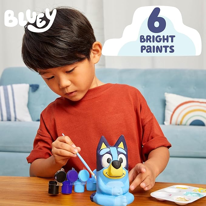 Bluey Paint Your Own Figurine, Fun Paintable Ceramic Figure, Includes 6 Acrylic Paints, Paintbrush, Toys, Birthday Decorations, Party Favors, Kids Activities, Figures