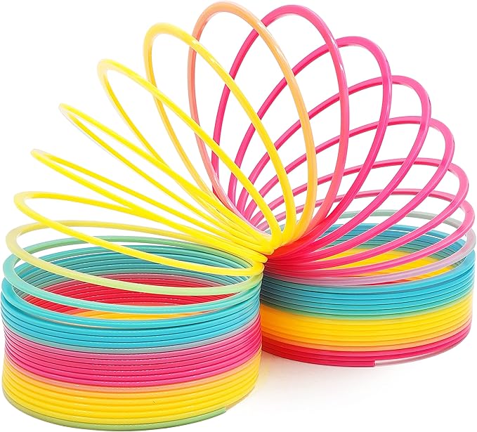 The Dreidel Company Jumbo Rainbow Plastic Coil Spring, Party Favor for Kids, Individually Wrapped, 6" (150mm) Spring (2-Pack)